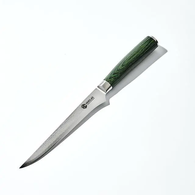 Main image of 6 Inch Japanese Damascus Stainless Steel Boning Knife, Full Tang Construction, Pakkawood Handle