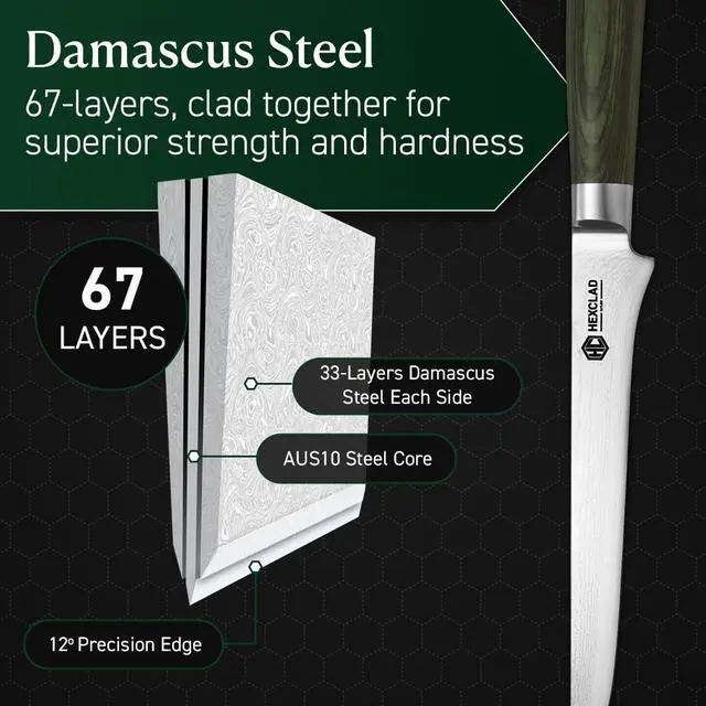 Alt view image 4 of 7 - 6 Inch Japanese Damascus Stainless Steel Boning Knife, Full Tang Construction, Pakkawood Handle