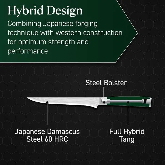 Alt view image 3 of 7 - 6 Inch Japanese Damascus Stainless Steel Boning Knife, Full Tang Construction, Pakkawood Handle