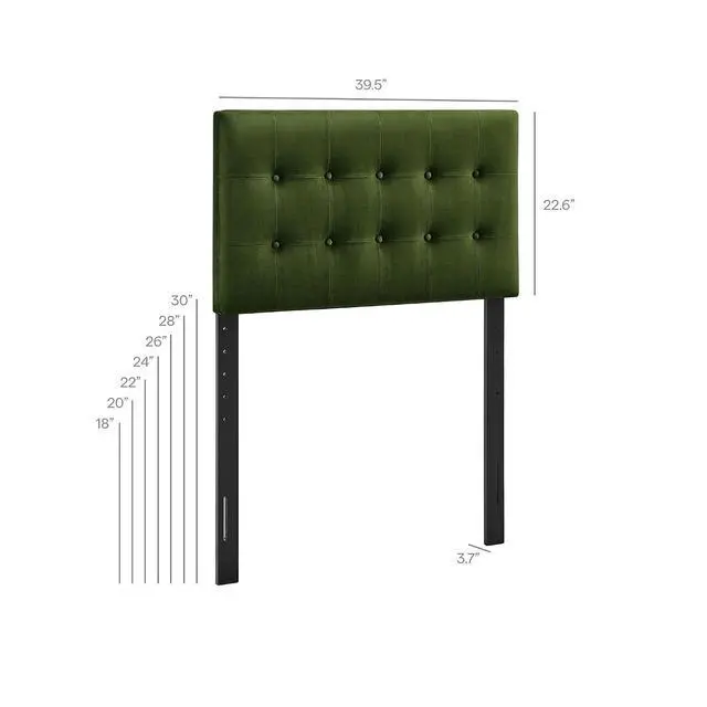 Alt view image 2 of 7 - Emily Twin Size Performance Velvet Headboard in Moss Green - Stain-Resistant Velvet Upholstery with Button Tufting and 7 Adjustable Height Positions