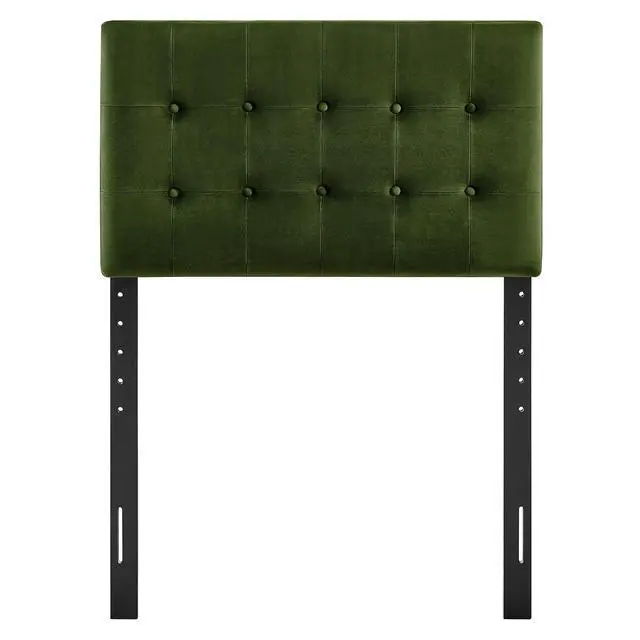 Alt view image 6 of 7 - Emily Twin Size Performance Velvet Headboard in Moss Green - Stain-Resistant Velvet Upholstery with Button Tufting and 7 Adjustable Height Positions