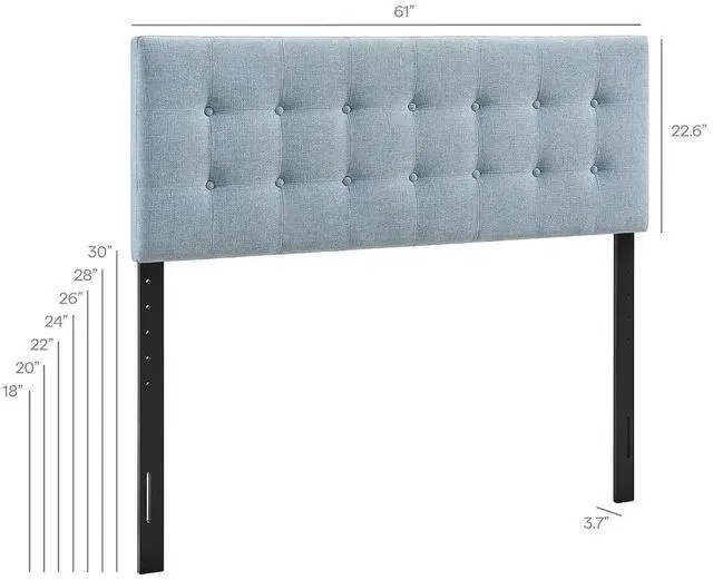 Alt view image 2 of 7 - Emily Queen Size Fabric Headboard in Sky Blue - Linen-Like Upholstery with Button Tufting and 7 Adjustable Height Positions