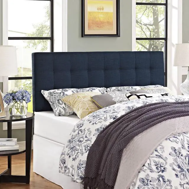 Main image of Lily Tufted Linen Fabric Upholstered Queen Headboard in Navy