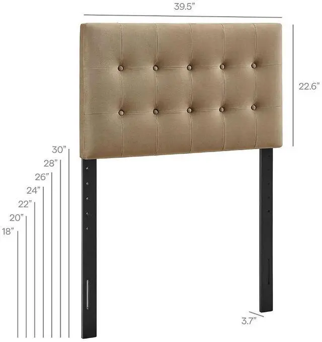 Alt view image 2 of 7 - Emily Twin Size Performance Velvet Headboard in Taupe - Stain-Resistant Velvet Upholstery with Button Tufting and 7 Adjustable Height Positions