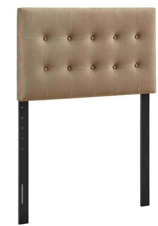 Alt view image 3 of 7 - Emily Twin Size Performance Velvet Headboard in Taupe - Stain-Resistant Velvet Upholstery with Button Tufting and 7 Adjustable Height Positions