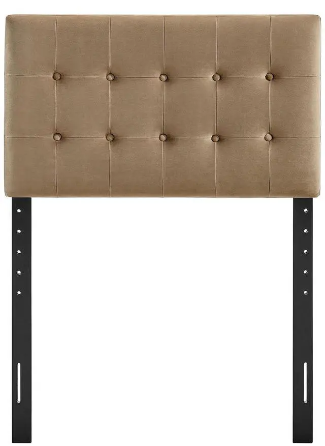 Alt view image 6 of 7 - Emily Twin Size Performance Velvet Headboard in Taupe - Stain-Resistant Velvet Upholstery with Button Tufting and 7 Adjustable Height Positions