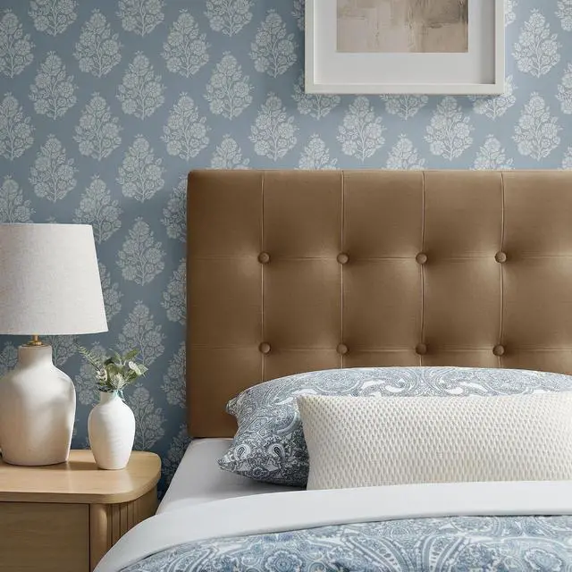 Alt view image 5 of 7 - Emily Twin Size Performance Velvet Headboard in Taupe - Stain-Resistant Velvet Upholstery with Button Tufting and 7 Adjustable Height Positions