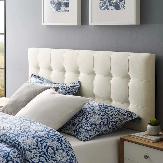 Alt view image 2 of 7 - Lily Tufted Linen Fabric Upholstered King Headboard in Ivory