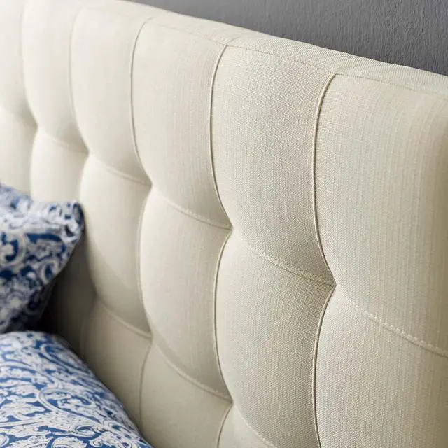 Alt view image 7 of 7 - Lily Tufted Linen Fabric Upholstered King Headboard in Ivory