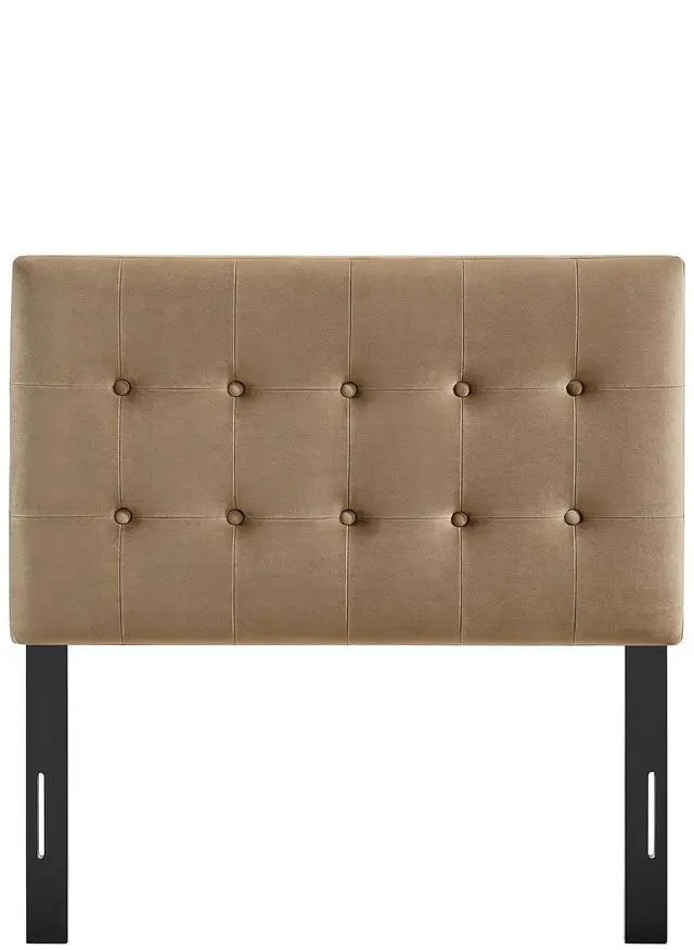 Alt view image 7 of 7 - Emily Twin Size Performance Velvet Headboard in Taupe - Stain-Resistant Velvet Upholstery with Button Tufting and 7 Adjustable Height Positions