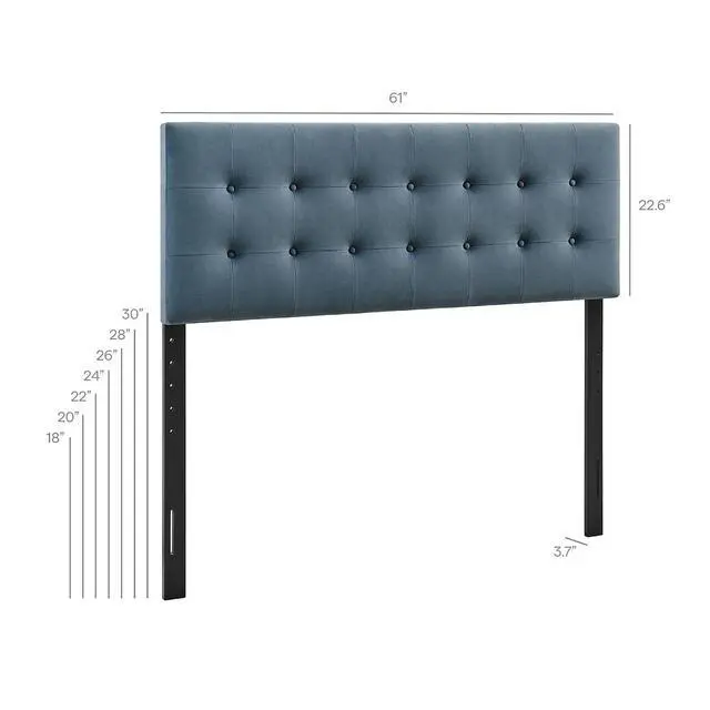Alt view image 2 of 7 - Emily Queen Size Performance Velvet Headboard in Cadet Blue - Stain-Resistant Velvet Upholstery with Button Tufting and 7 Adjustable Height Positions