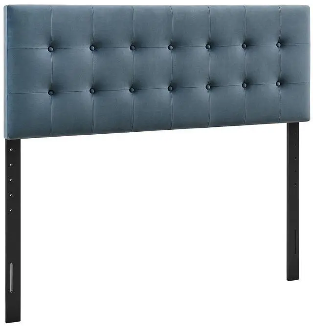 Alt view image 3 of 7 - Emily Queen Size Performance Velvet Headboard in Cadet Blue - Stain-Resistant Velvet Upholstery with Button Tufting and 7 Adjustable Height Positions