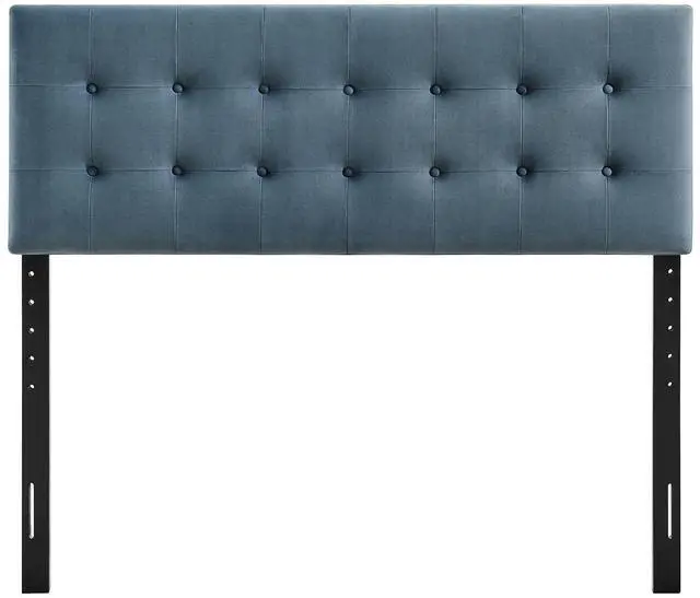 Alt view image 6 of 7 - Emily Queen Size Performance Velvet Headboard in Cadet Blue - Stain-Resistant Velvet Upholstery with Button Tufting and 7 Adjustable Height Positions