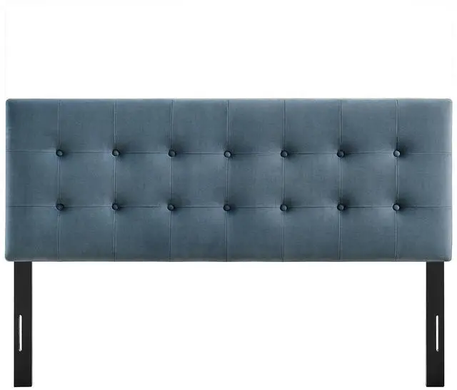 Alt view image 7 of 7 - Emily Queen Size Performance Velvet Headboard in Cadet Blue - Stain-Resistant Velvet Upholstery with Button Tufting and 7 Adjustable Height Positions