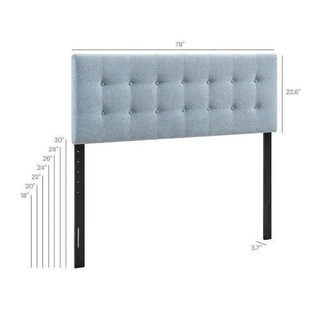 Alt view image 2 of 7 - Emily King Size Fabric Headboard in Sky Blue - Linen-Like Upholstery with Button Tufting and 7 Adjustable Height Positions