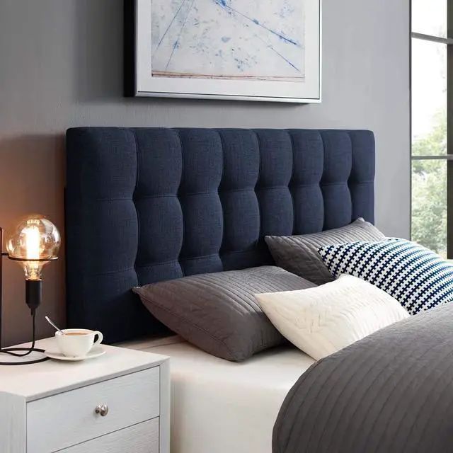 Main image of Lily Tufted Linen Fabric Upholstered Full Headboard in Navy