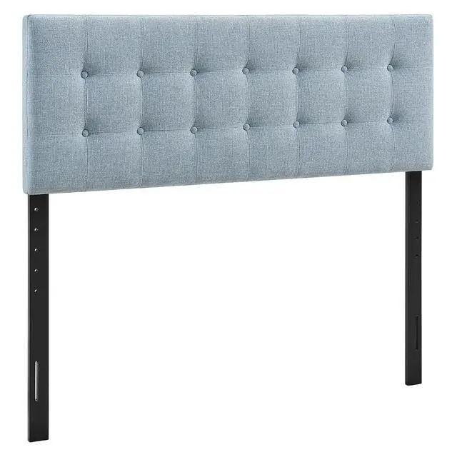 Alt view image 3 of 7 - Emily King Size Fabric Headboard in Sky Blue - Linen-Like Upholstery with Button Tufting and 7 Adjustable Height Positions