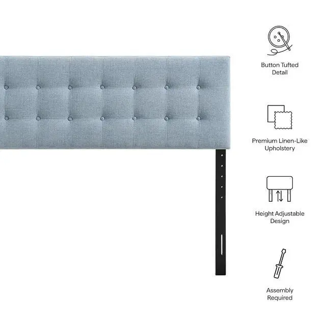 Alt view image 4 of 7 - Emily King Size Fabric Headboard in Sky Blue - Linen-Like Upholstery with Button Tufting and 7 Adjustable Height Positions