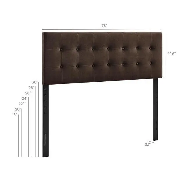 Alt view image 2 of 7 - Emily King Size Performance Velvet Headboard in Chocolate Brown - Stain-Resistant Velvet Upholstery with Button Tufting and 7 Adjustable Height Positions
