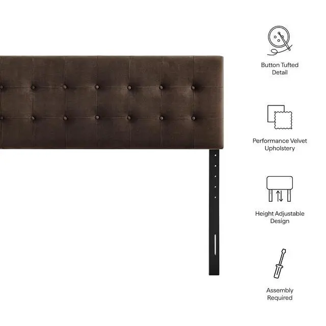 Alt view image 4 of 7 - Emily King Size Performance Velvet Headboard in Chocolate Brown - Stain-Resistant Velvet Upholstery with Button Tufting and 7 Adjustable Height Positions