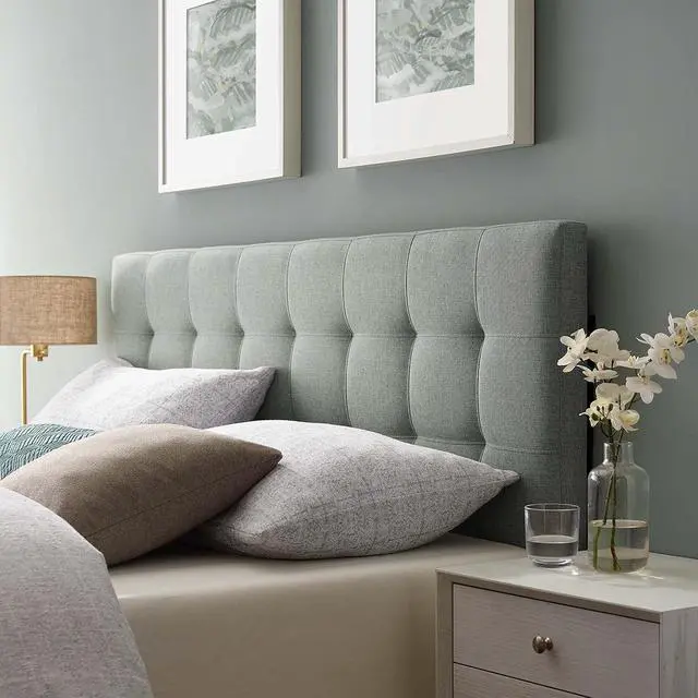 Alt view image 2 of 7 - Lily Tufted Linen Fabric Upholstered Full Headboard in Gray