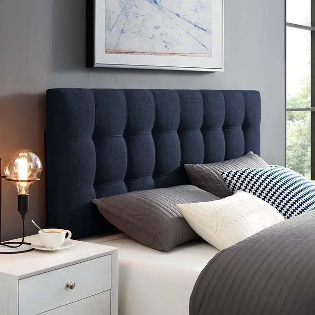 Alt view image 2 of 7 - Lily Tufted Linen Fabric Upholstered King Headboard in Navy