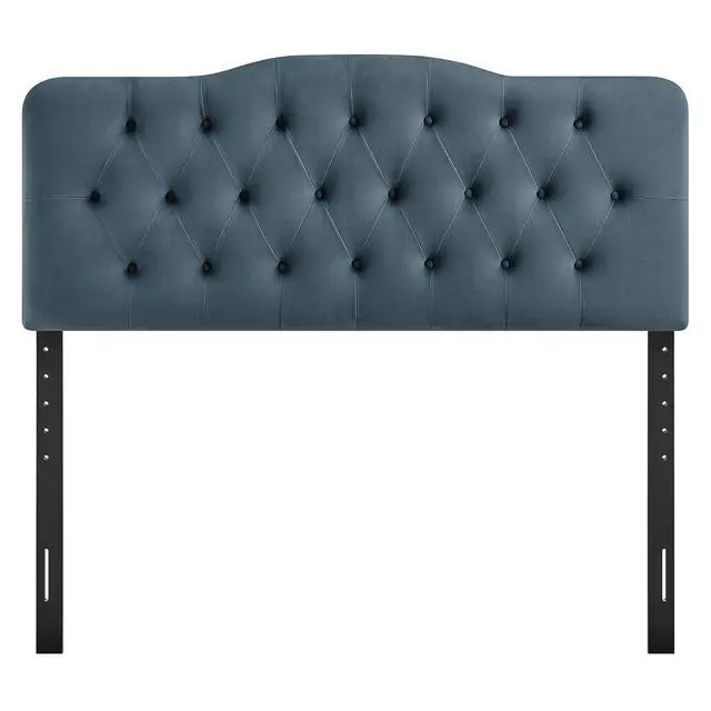 Alt view image 6 of 7 - Annabel Performance Velvet Adjustable Queen Headboard in Cadet Blue - Stain-Resistant Padded Headboard Only with Diamond Button Tufting and 7 Height-Adjustable Positions