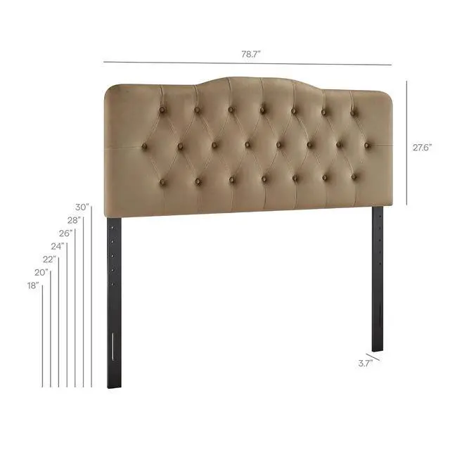 Alt view image 2 of 7 - Annabel Performance Velvet Adjustable King Headboard in Taupe - Stain-Resistant Padded Headboard Only with Diamond Button Tufting and 7 Height-Adjustable Positions