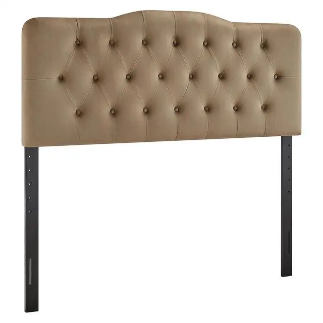 Alt view image 3 of 7 - Annabel Performance Velvet Adjustable King Headboard in Taupe - Stain-Resistant Padded Headboard Only with Diamond Button Tufting and 7 Height-Adjustable Positions