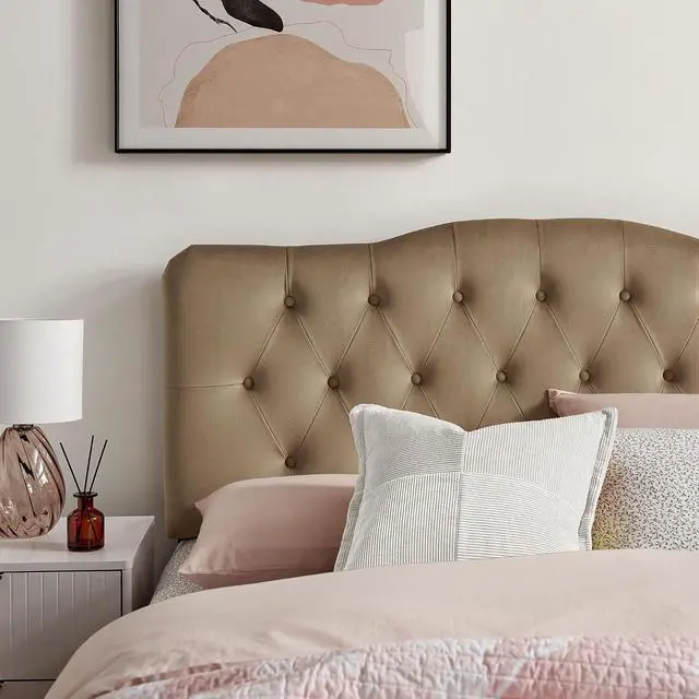 Alt view image 5 of 7 - Annabel Performance Velvet Adjustable King Headboard in Taupe - Stain-Resistant Padded Headboard Only with Diamond Button Tufting and 7 Height-Adjustable Positions