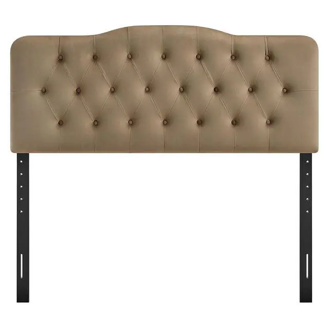 Alt view image 6 of 7 - Annabel Performance Velvet Adjustable King Headboard in Taupe - Stain-Resistant Padded Headboard Only with Diamond Button Tufting and 7 Height-Adjustable Positions