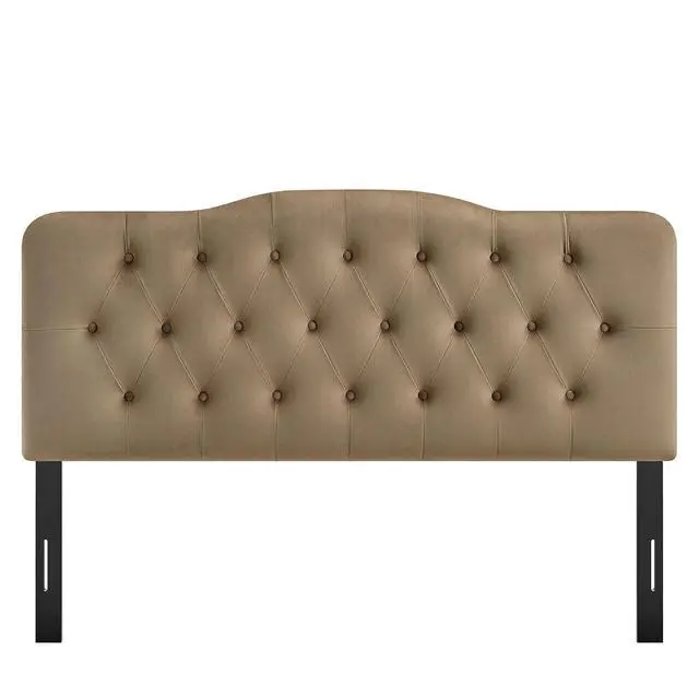 Alt view image 7 of 7 - Annabel Performance Velvet Adjustable King Headboard in Taupe - Stain-Resistant Padded Headboard Only with Diamond Button Tufting and 7 Height-Adjustable Positions