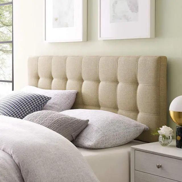 Main image of Lily Tufted Linen Fabric Upholstered King Headboard in Beige
