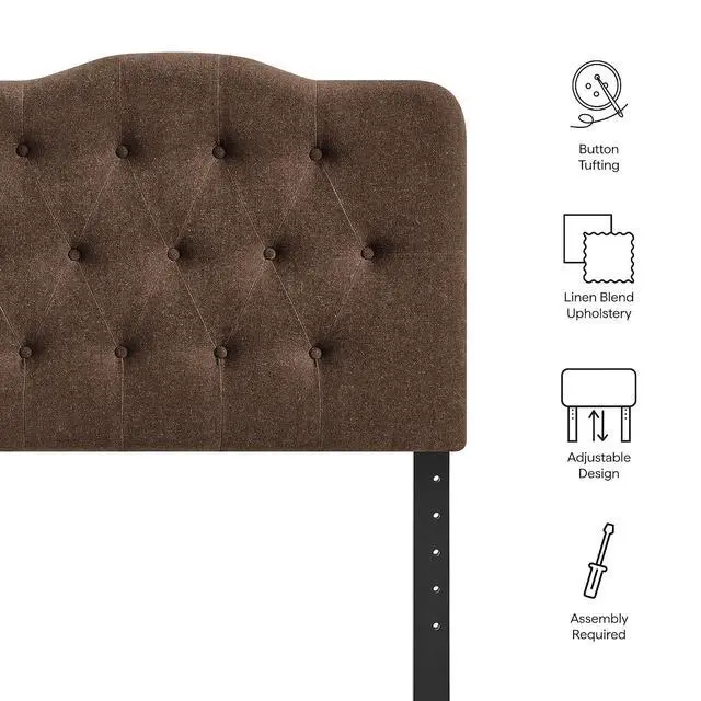 Alt view image 4 of 7 - Annabel Premium Linen Blend Twin Headboard in Cocoa - Soft Fabric Headboard Only with Diamond Button Tufting and 7 Height-Adjustable Positions