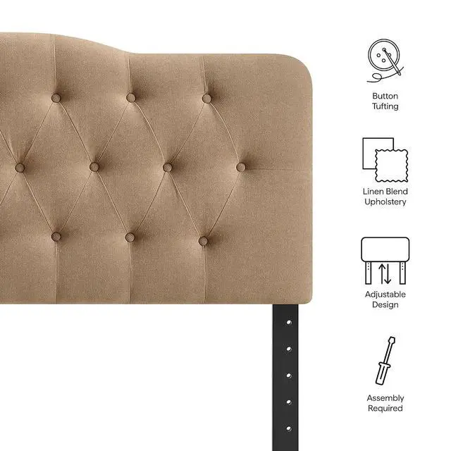 Alt view image 4 of 7 - Annabel Premium Linen Blend Full Headboard in Almond - Soft Fabric Headboard Only with Diamond Button Tufting and 7 Height-Adjustable Positions