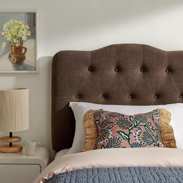 Alt view image 5 of 7 - Annabel Premium Linen Blend Twin Headboard in Cocoa - Soft Fabric Headboard Only with Diamond Button Tufting and 7 Height-Adjustable Positions