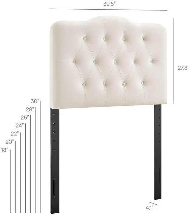 Alt view image 2 of 7 - Annabel Performance Velvet Adjustable Twin Headboard in Alabaster - Stain-Resistant Padded Headboard Only with Diamond Button Tufting and 7 Height-Adjustable Positions