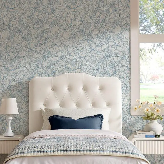 Main image of Annabel Performance Velvet Adjustable Twin Headboard in Alabaster - Stain-Resistant Padded Headboard Only with Diamond Button Tufting and 7 Height-Adjustable Positions