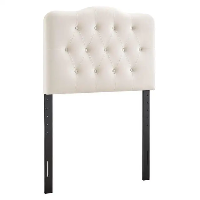Alt view image 3 of 7 - Annabel Performance Velvet Adjustable Twin Headboard in Alabaster - Stain-Resistant Padded Headboard Only with Diamond Button Tufting and 7 Height-Adjustable Positions