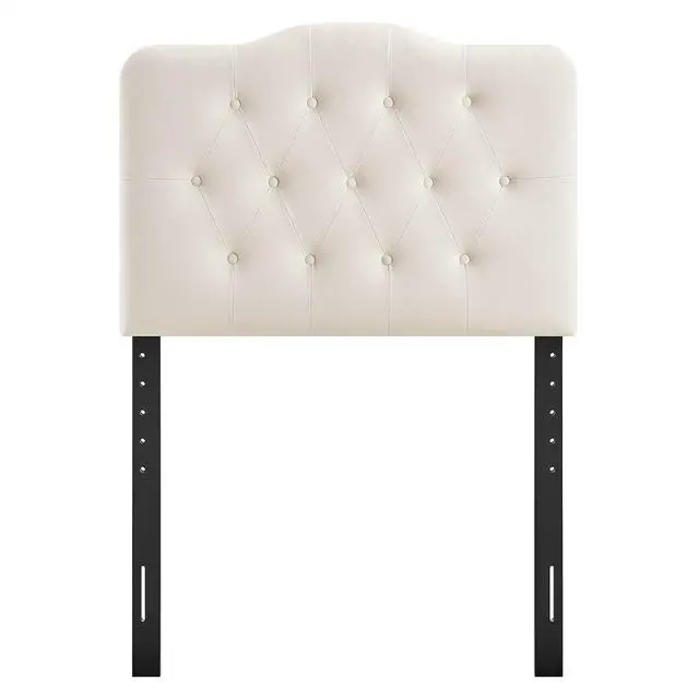 Alt view image 6 of 7 - Annabel Performance Velvet Adjustable Twin Headboard in Alabaster - Stain-Resistant Padded Headboard Only with Diamond Button Tufting and 7 Height-Adjustable Positions
