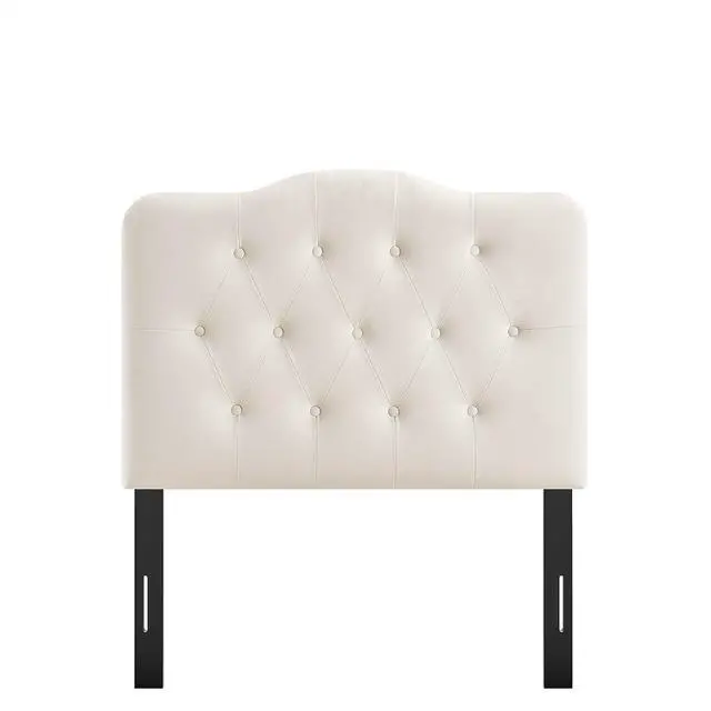 Alt view image 7 of 7 - Annabel Performance Velvet Adjustable Twin Headboard in Alabaster - Stain-Resistant Padded Headboard Only with Diamond Button Tufting and 7 Height-Adjustable Positions