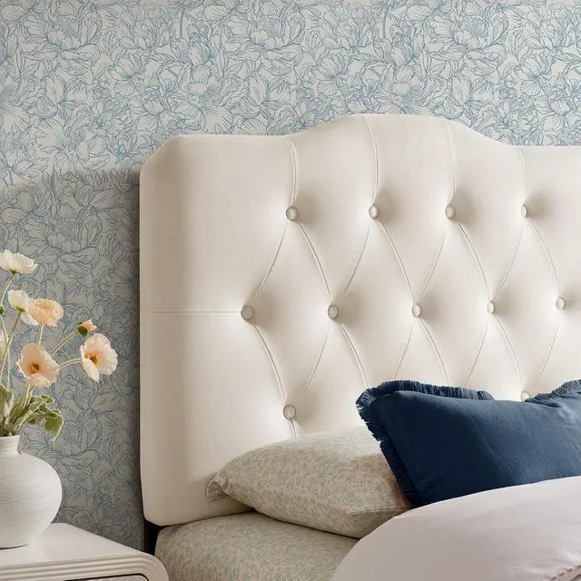 Alt view image 5 of 7 - Annabel Performance Velvet Adjustable Twin Headboard in Alabaster - Stain-Resistant Padded Headboard Only with Diamond Button Tufting and 7 Height-Adjustable Positions