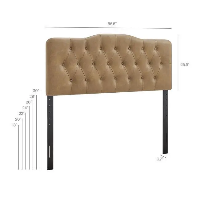 Alt view image 2 of 7 - Annabel Faux Leather Adjustable Full Headboard in Toast - Padded Vegan Leather Headboard with 7 Height-Adjustable Positions