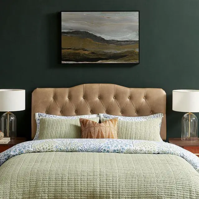Main image of Annabel Faux Leather Adjustable Full Headboard in Toast - Padded Vegan Leather Headboard with 7 Height-Adjustable Positions