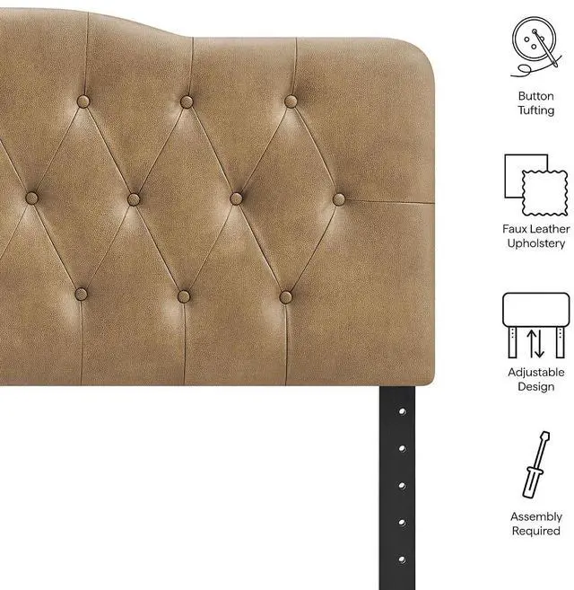 Alt view image 4 of 7 - Annabel Faux Leather Adjustable Full Headboard in Toast - Padded Vegan Leather Headboard with 7 Height-Adjustable Positions