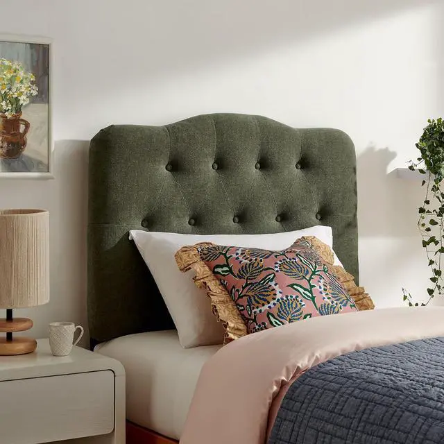 Main image of Annabel Premium Linen Blend Twin Headboard in Sage - Soft Fabric Headboard Only with Diamond Button Tufting and 7 Height-Adjustable Positions