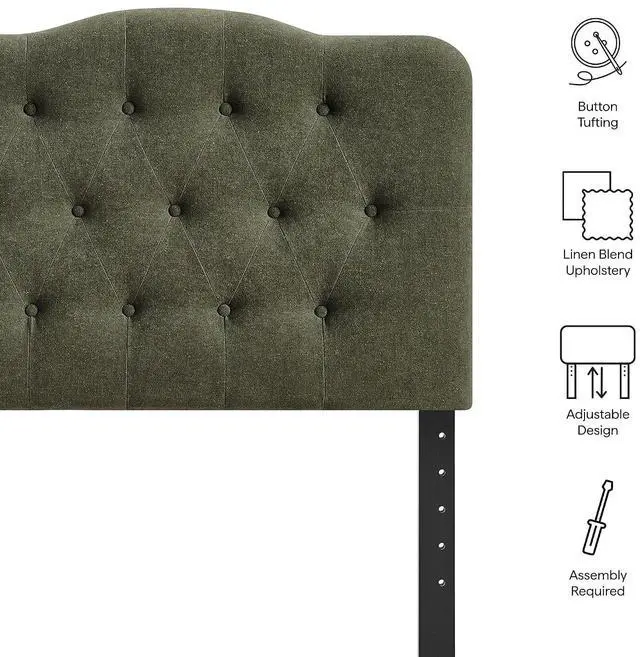 Alt view image 4 of 7 - Annabel Premium Linen Blend Twin Headboard in Sage - Soft Fabric Headboard Only with Diamond Button Tufting and 7 Height-Adjustable Positions