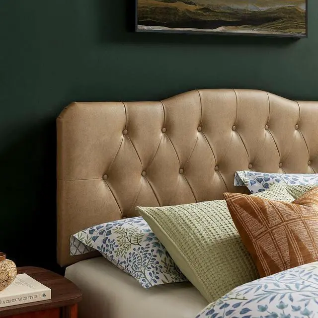 Alt view image 5 of 7 - Annabel Faux Leather Adjustable Full Headboard in Toast - Padded Vegan Leather Headboard with 7 Height-Adjustable Positions