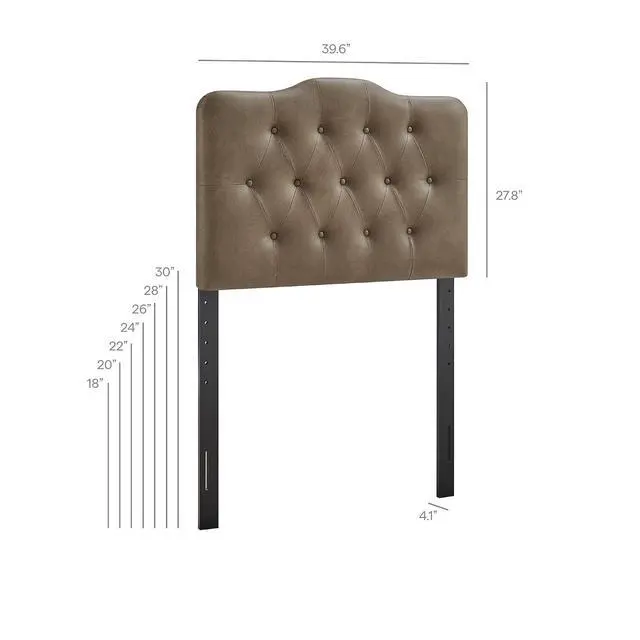 Alt view image 2 of 7 - Annabel Faux Leather Adjustable Twin Headboard in Mushroom - Padded Vegan Leather Headboard with 7 Height-Adjustable Positions