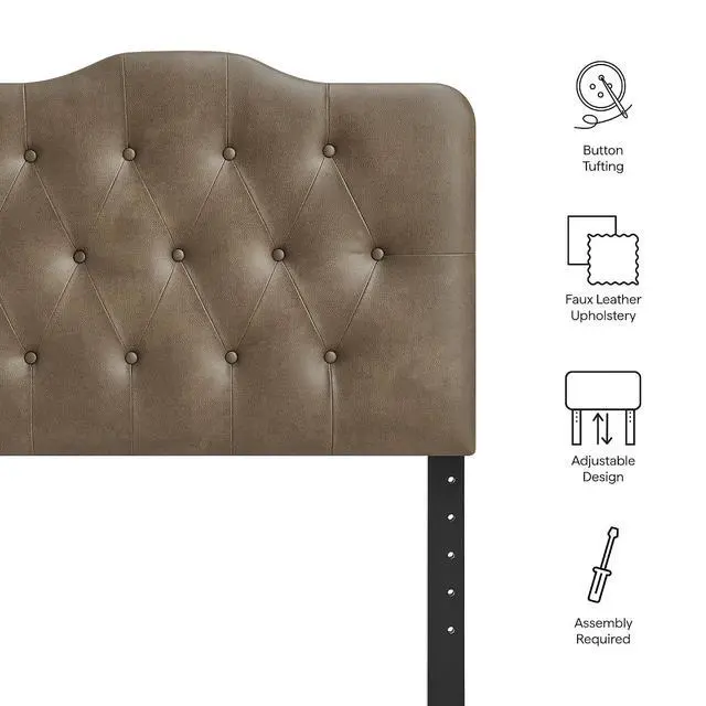Alt view image 4 of 7 - Annabel Faux Leather Adjustable Twin Headboard in Mushroom - Padded Vegan Leather Headboard with 7 Height-Adjustable Positions